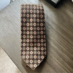 LIBERTY OF LONDON Tie Brown Vintage Geometric Red Tan